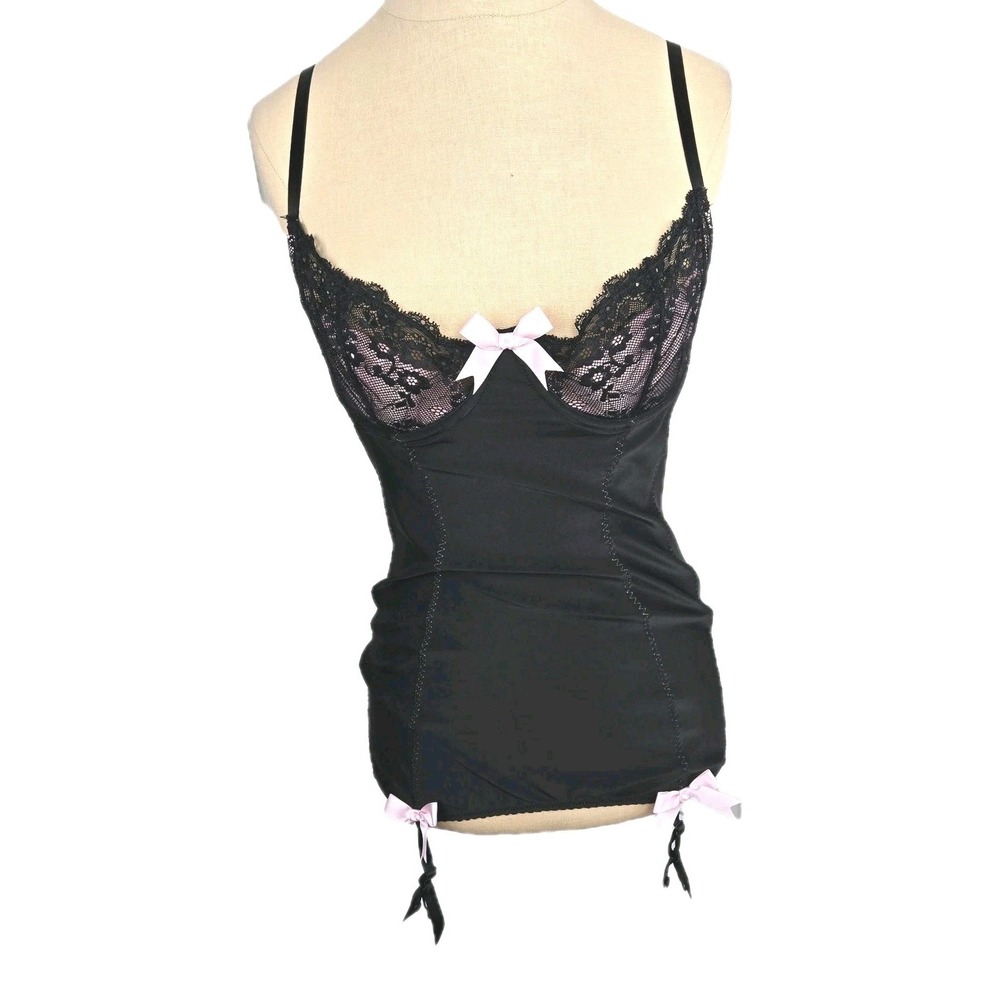 Victoria's Secret Vintage Sexy Little Things Black Bustier Corset Slip‎ Size 36B